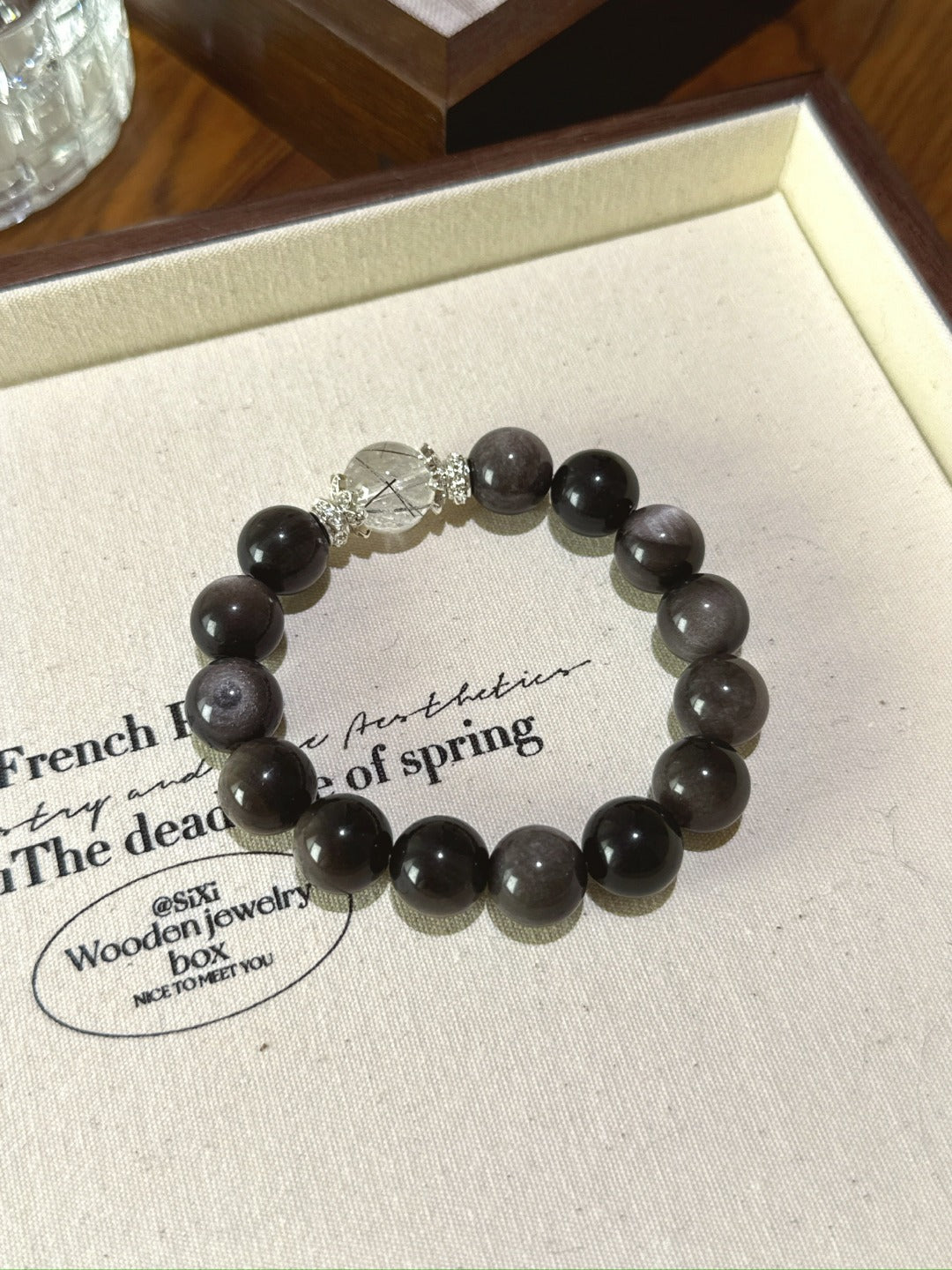 ▫️▪️ Silver obsidian black hair crystal bracelet